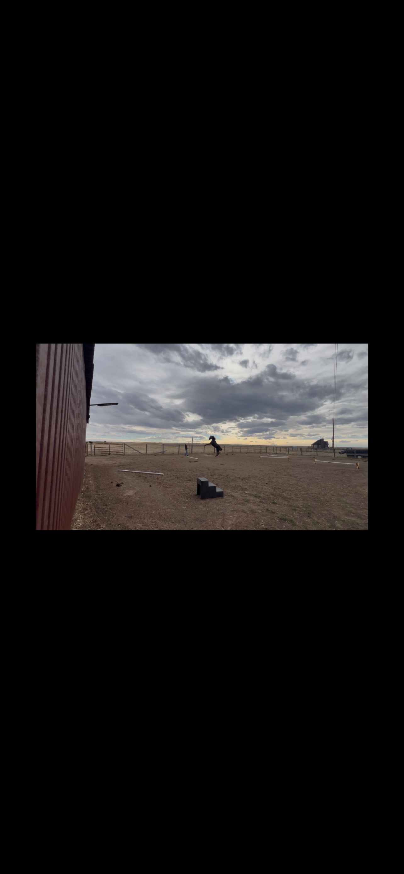Large outdoor arena and lighting being repaired for evening and night riding