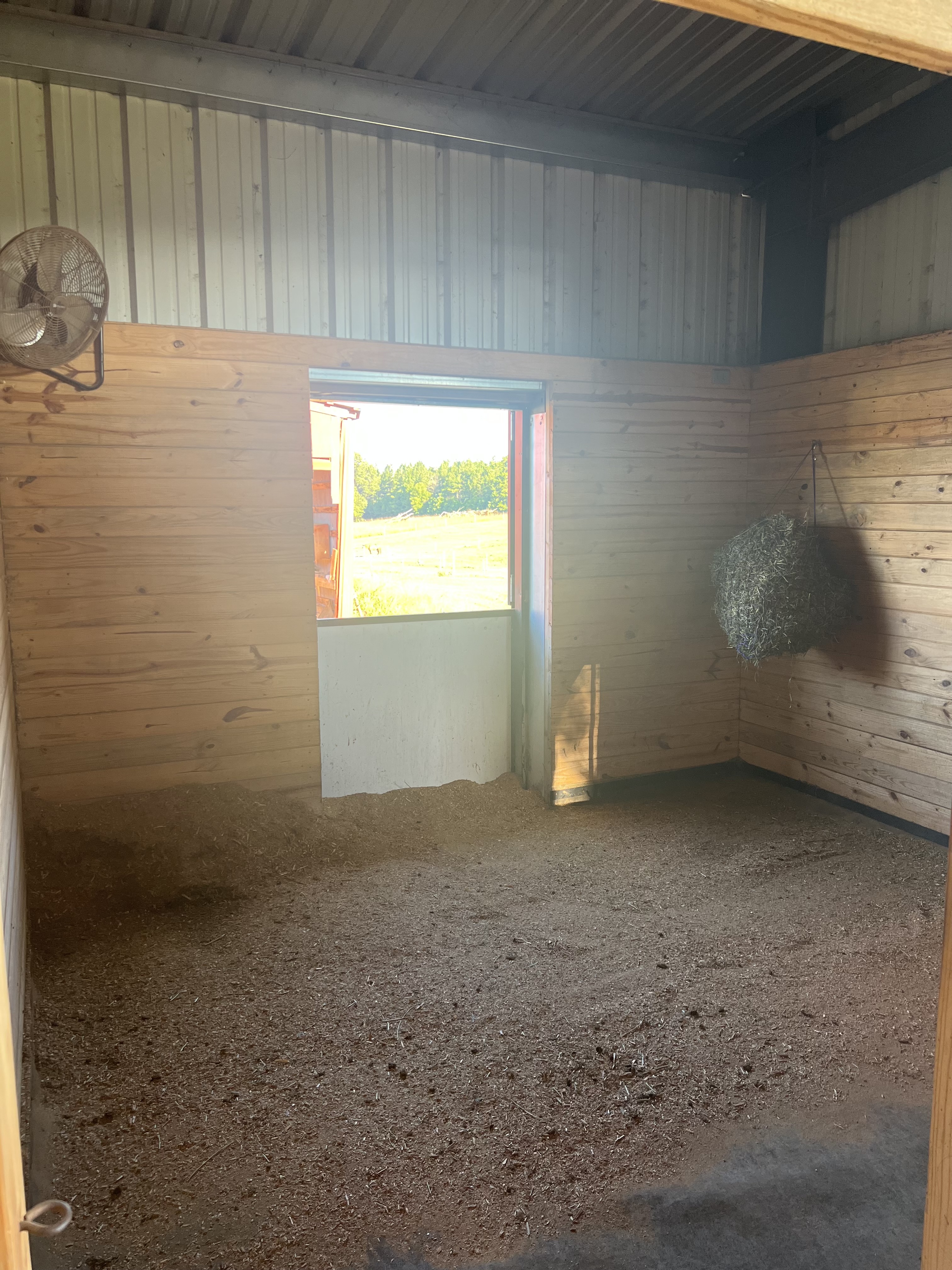 12x12 stalls with Dutch doors, mattress systems, and fans