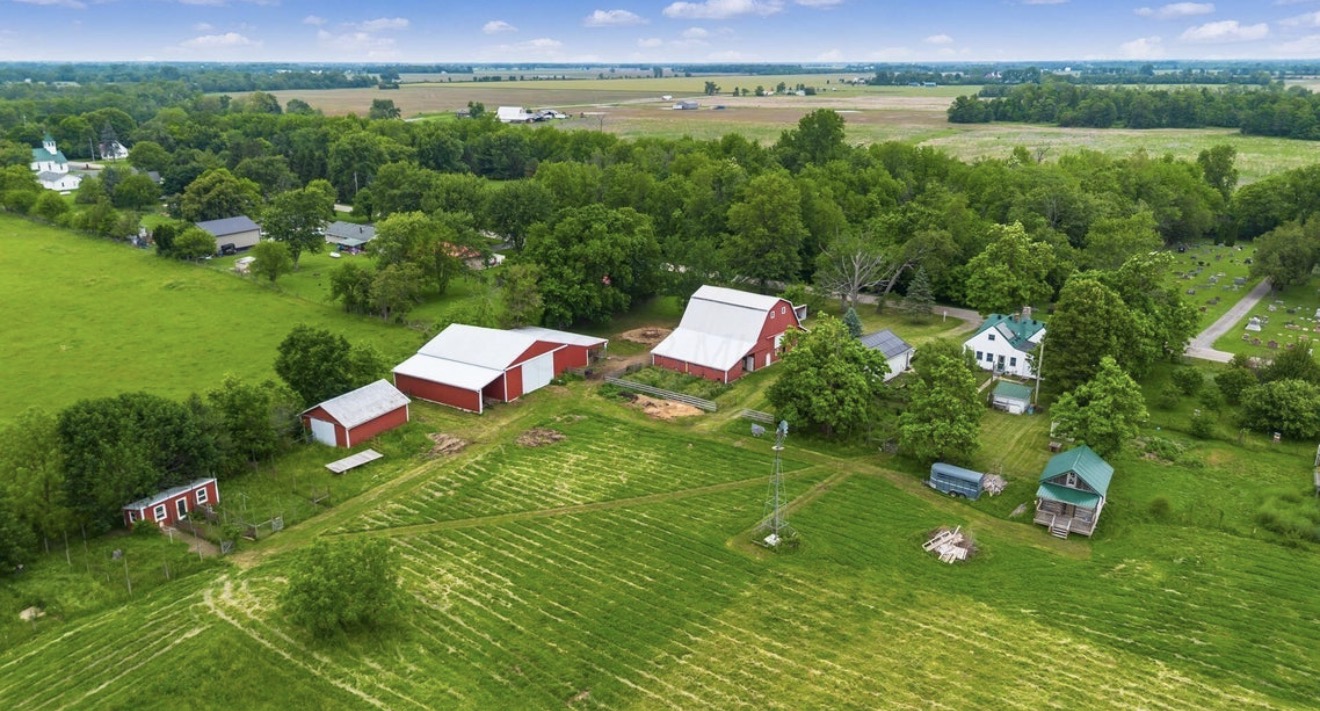 Aerial view of barns