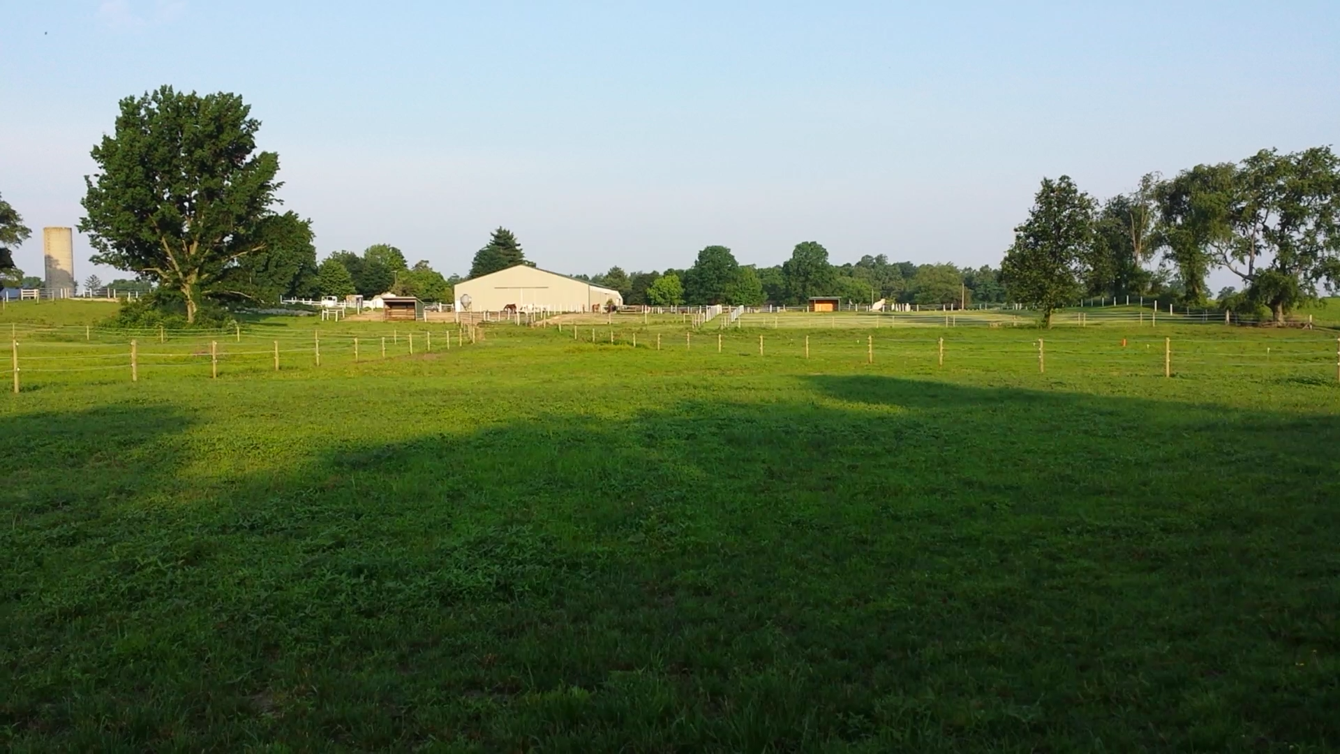 Large grass pastures connect to individual paddocks