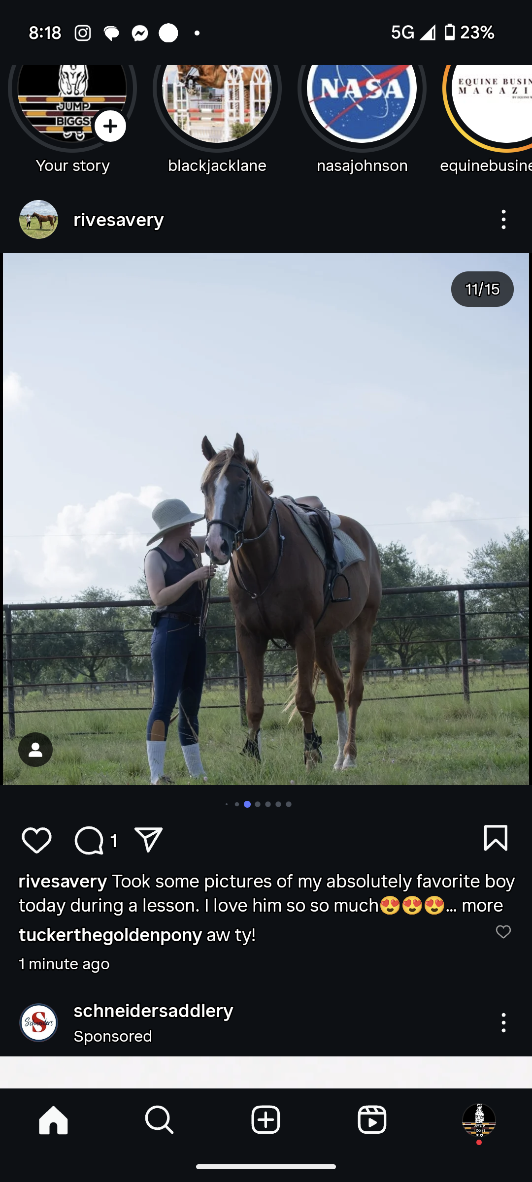 Trainer, Hannah, and a horse in training, I'm Just Ken JB.