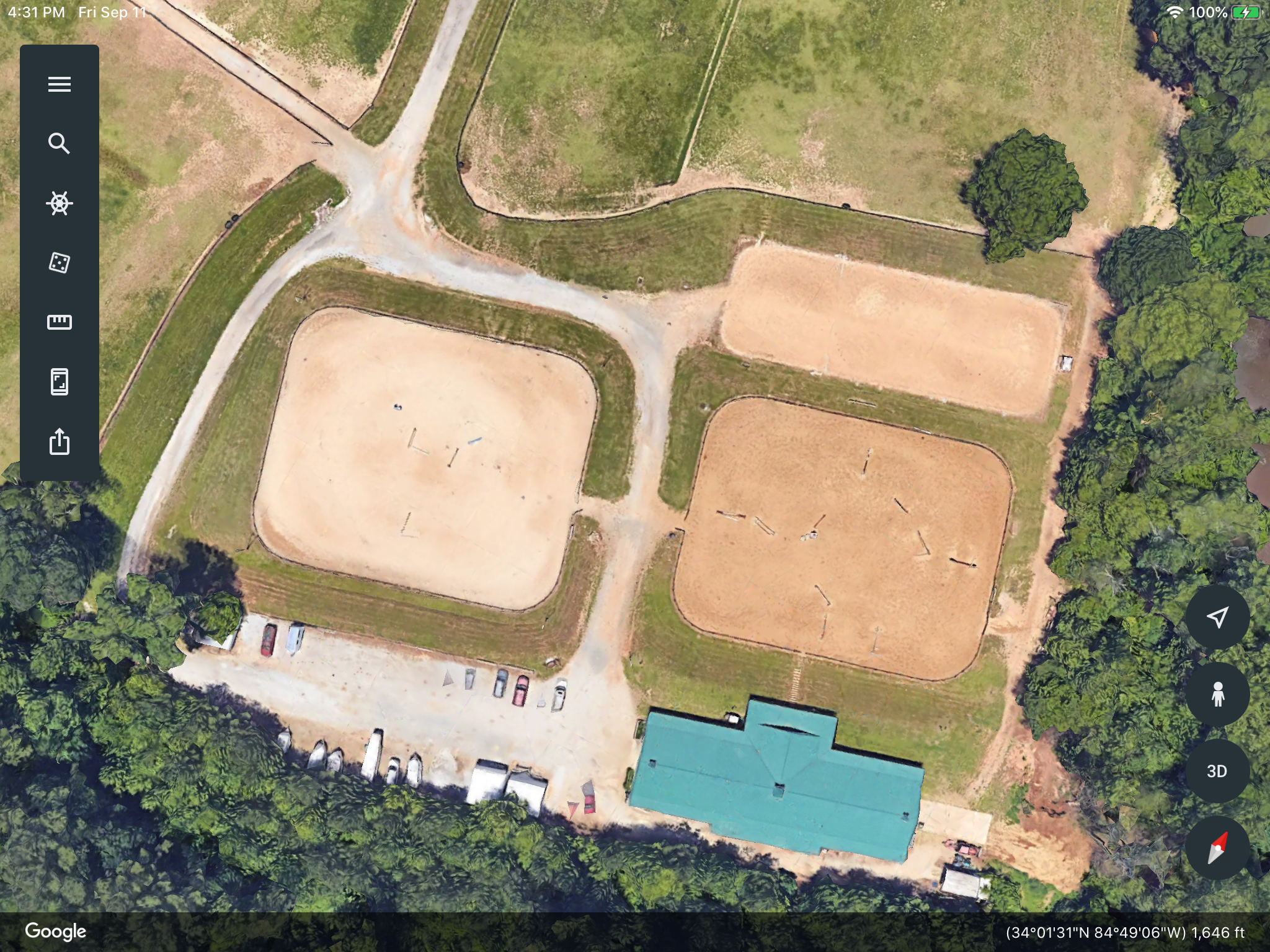 Aerial view of barn and rings