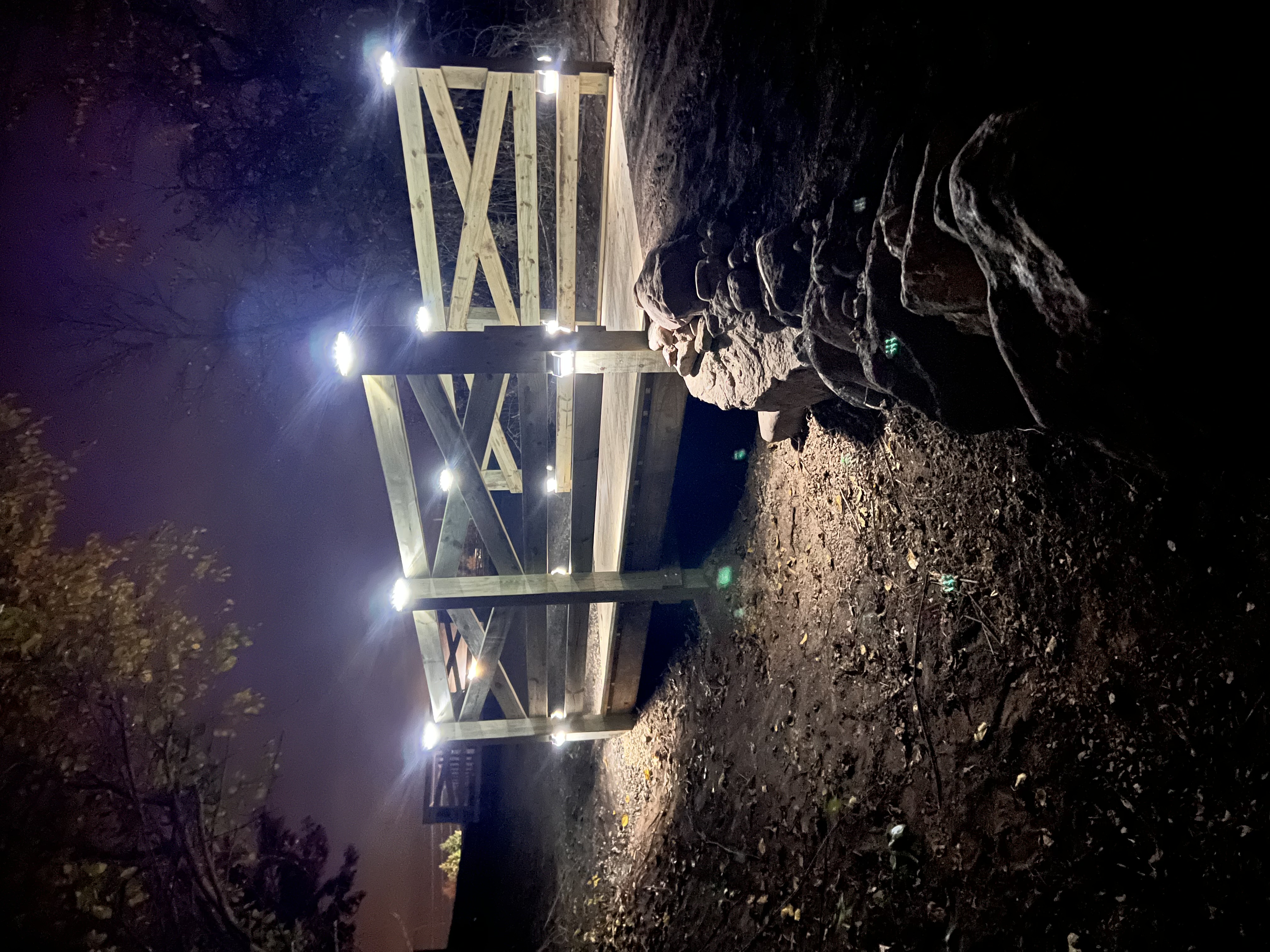 Night view of our trail bridge.