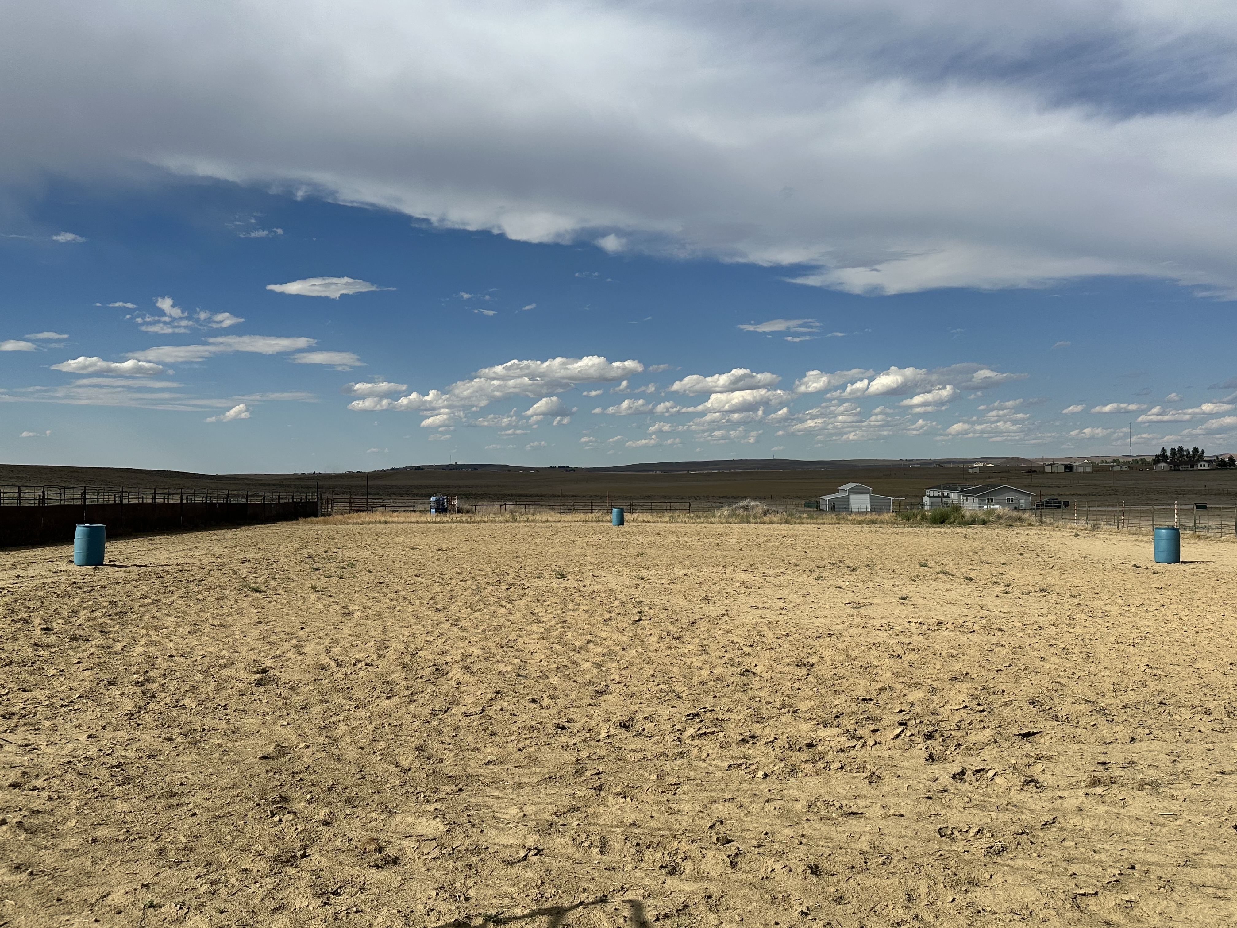 Arena for training, barrel racing, cow chute for roping.