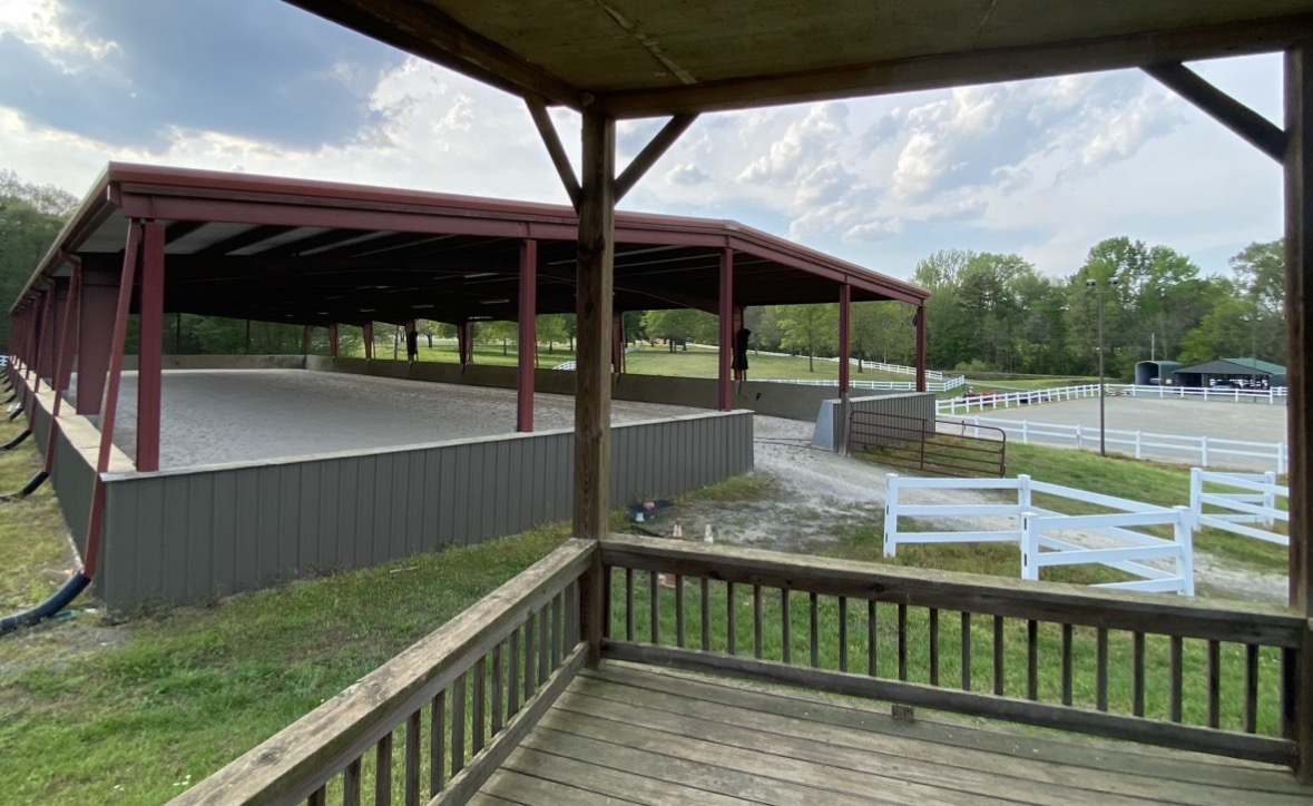 Beautiful 20 x 60 meter covered arena and 160x90 ft outdoor. Both have lights and great footing!