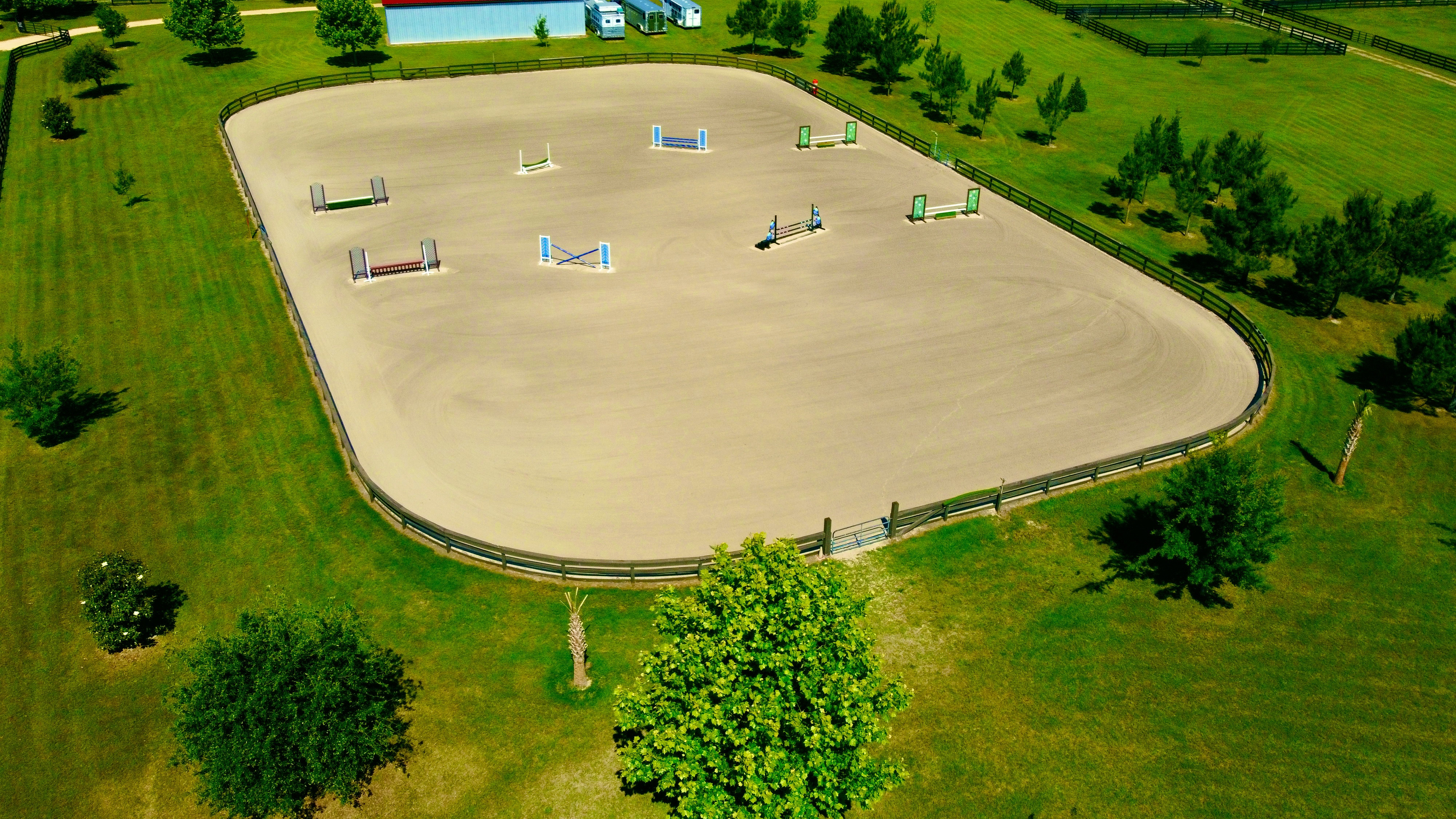 Large sand arena with jumps